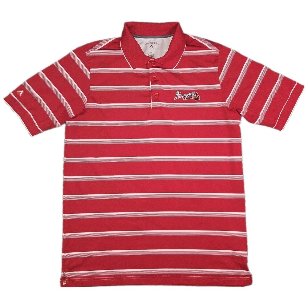 Mens Antigua Atlanta Braves MLB Polo Shirt Medium Red White Striped Embroidered